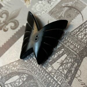 Carved Bakelite Button Butterfly Brooch